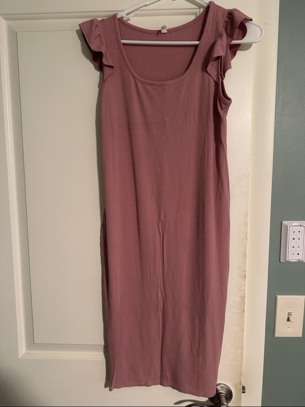 Pinkblush Dusty Rose Ribbed Ruffle-Sleeve Midi Dress